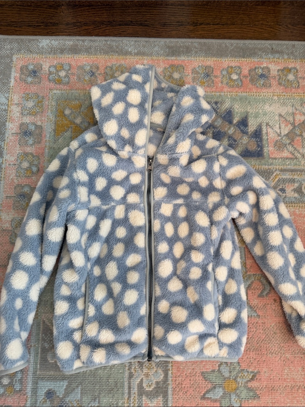 Hanna Andersson Blue and White Polka Dot Hooded Fleece Jacket (6-7)